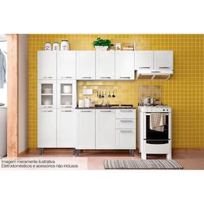 Kit de Cozinha Completa 4 Peças Múltipla (2 Armários + 1 Balcão + 1 Paneleiro) C4P82 Branco - Bertolini