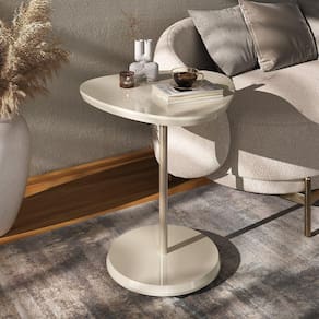 Mesa de Apoio Haste Metálica Dourada Brilhante Chic Off White