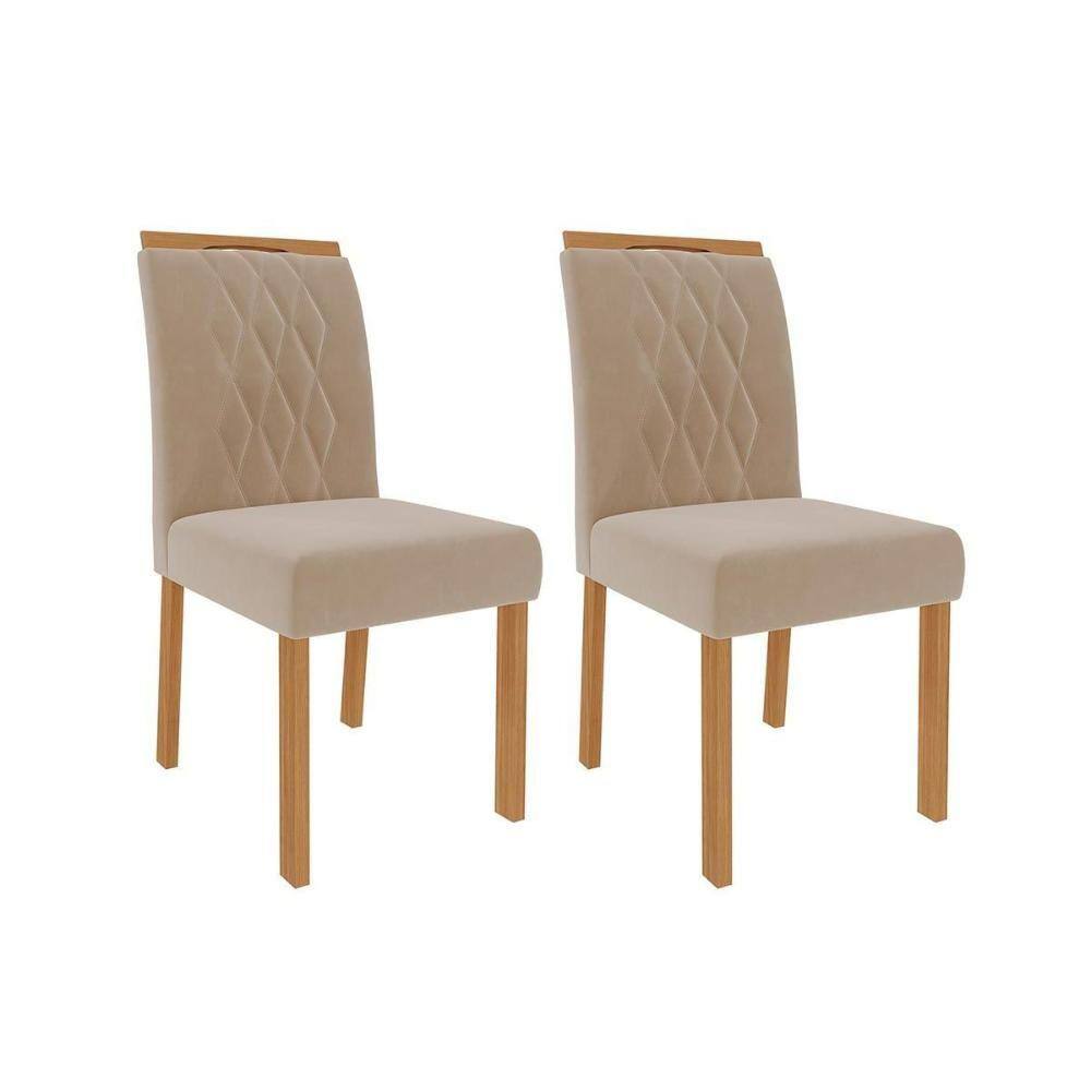 Kit 2 Cadeiras Sala Jantar Juliana Madeira 2 Un Madeira/Suede Nude - Cimol