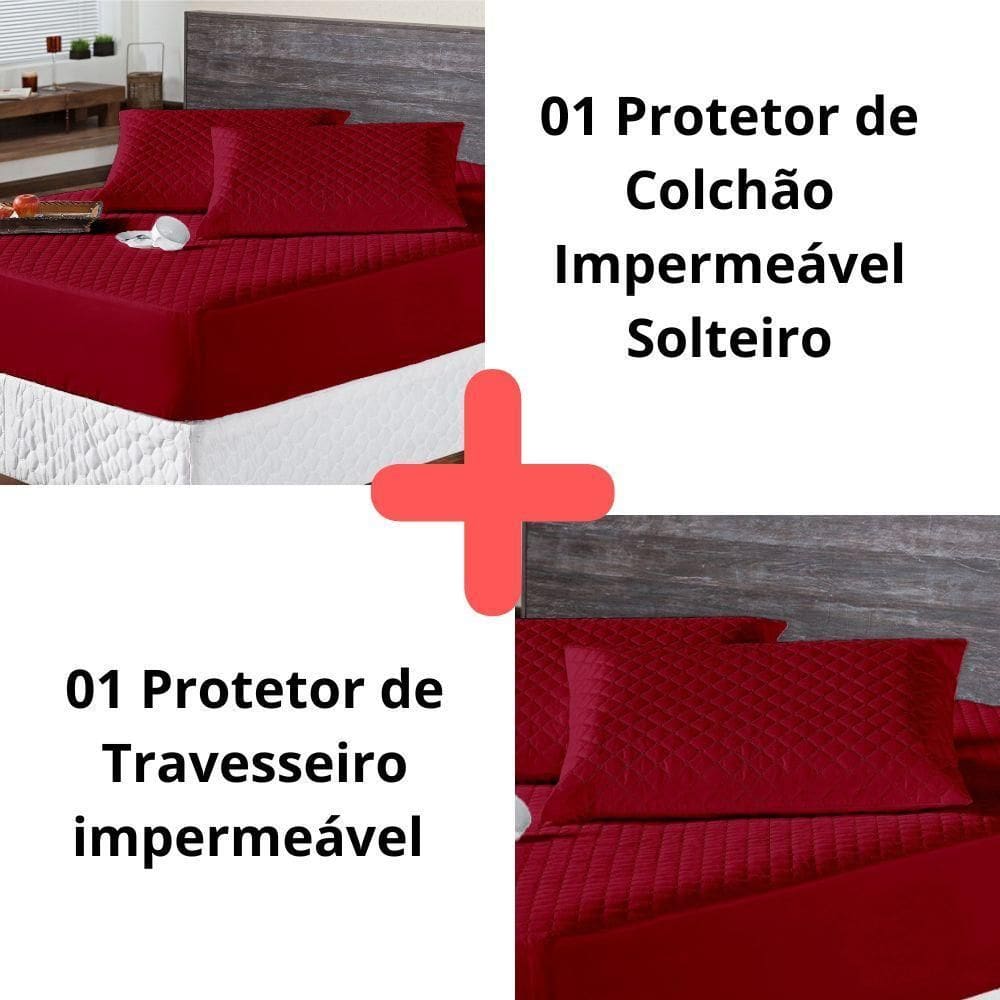 Kit Protetor Colchão Solteiro + Capa Travesseiro Impermeável