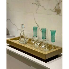 Bandeja Dourada Espelhada Sala Aparador Luxo Decoração 40X25
