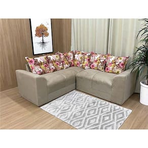 Sofá Canto Bege com Floral 607/66 Belo