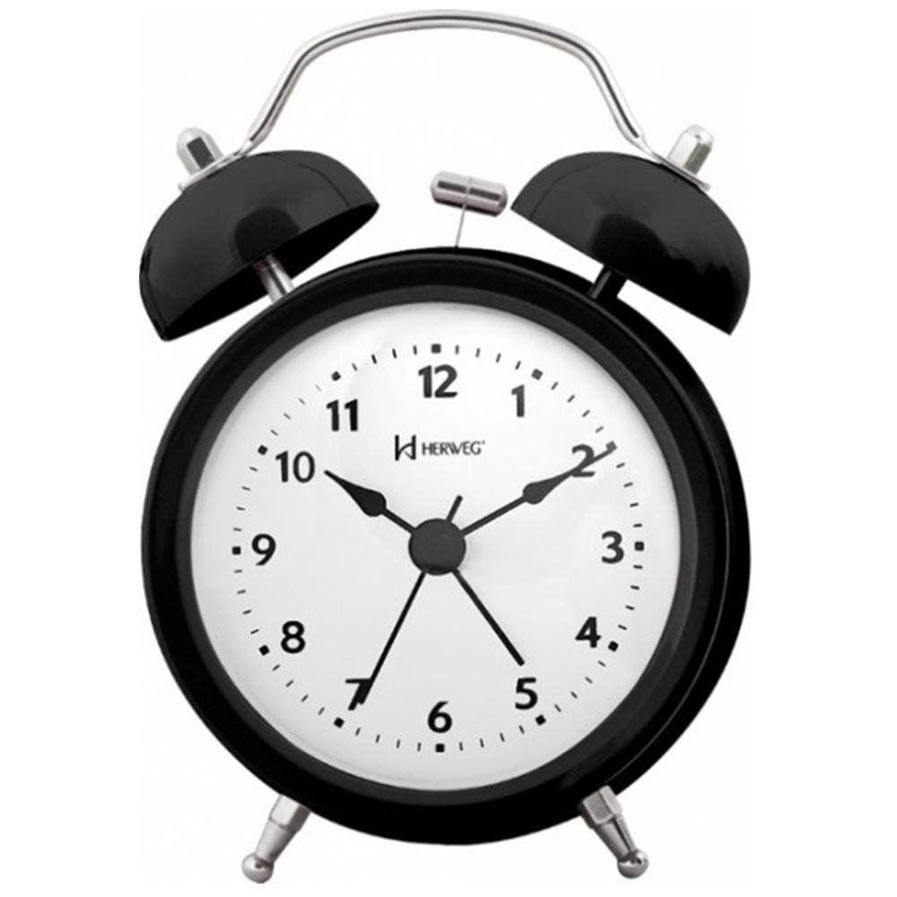 Relogio Despertador Retrô Herweg Analógico Preto 2707