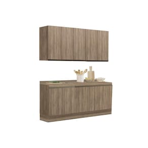 Cozinha Modulada Completa Maxxi 6 Peças (2 Armários + 2 Balcões + 2 Complementos) C6P24 Nogal - Kappesberg