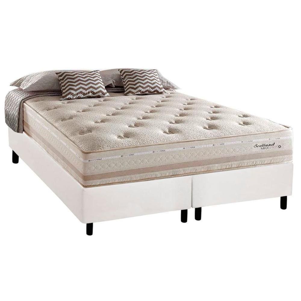Conjunto Box Queen: Colchão Molas Herval Maxspring Scotland + Base CRC Courano White(158x198)