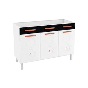 Balcão de Cozinha Mirage New Aço p/Pia 3 Portas e 2 Gavetas s/Tampo 120cm Branco/Preto - Telasul