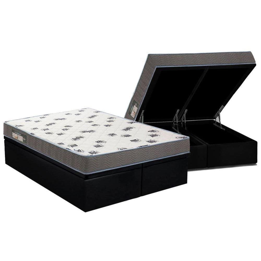 Cama Box Baú Queen: Colchão Espuma D33 Ortobom Light Saúde + Base CRC Courano Black(158x198)