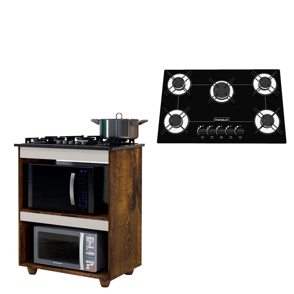Kit Balcão Cooktop Turim com Fogão Cooktop 5 Bocas Chamalux