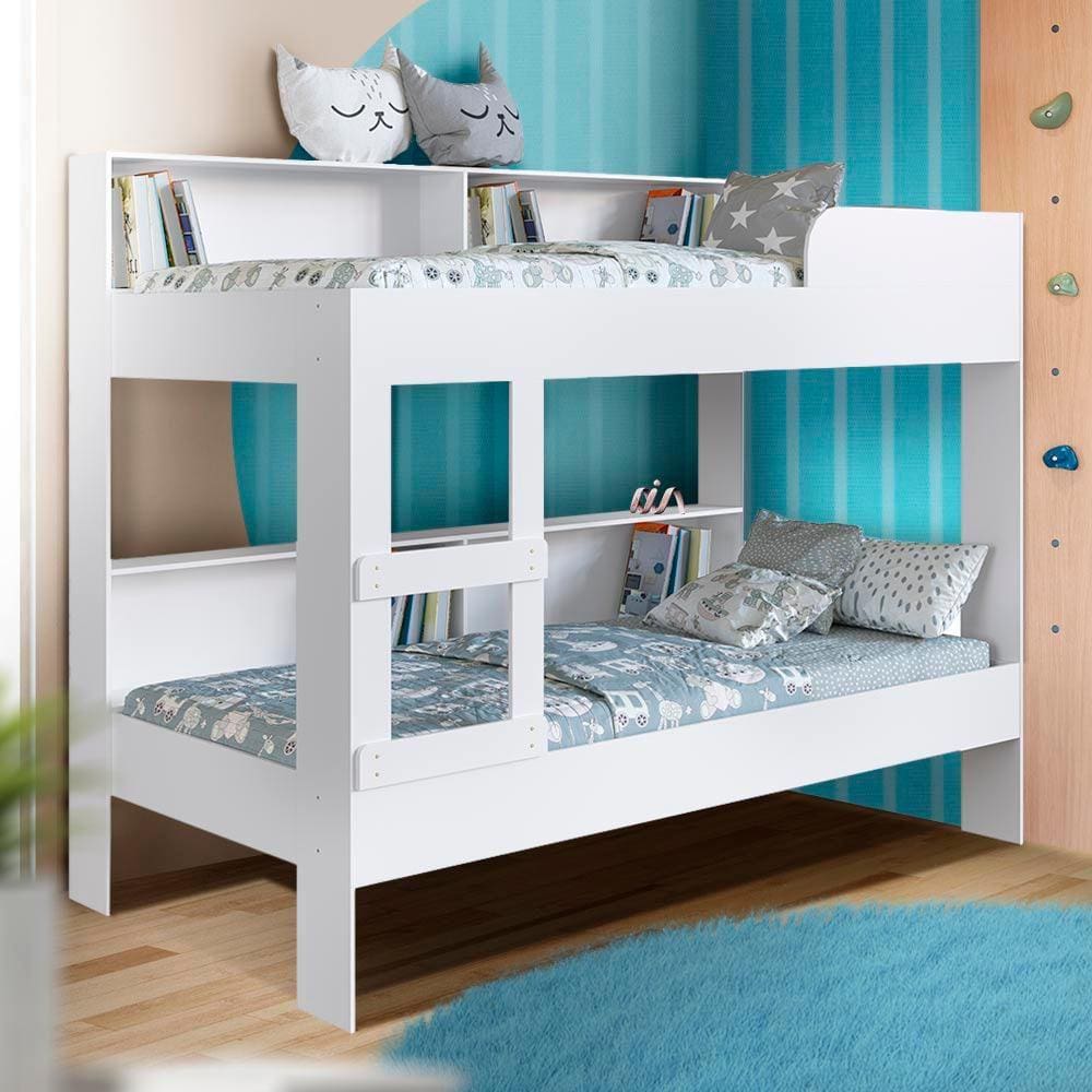 Beliche Solteiro Com Nichos E 2 Colchões Branco Sierra Shop JM