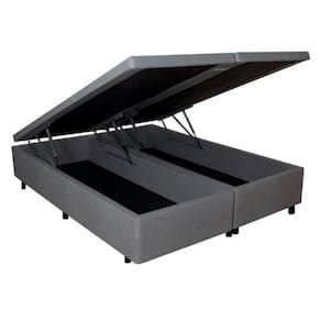Base Box Baú King 193x203x42cm em Courino com Pistão a Gás Cinza