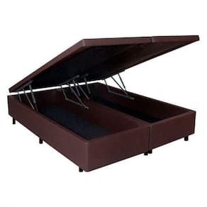 Base Box Baú King 193x203x42cm em Courino com Pistão a Gás Marrom