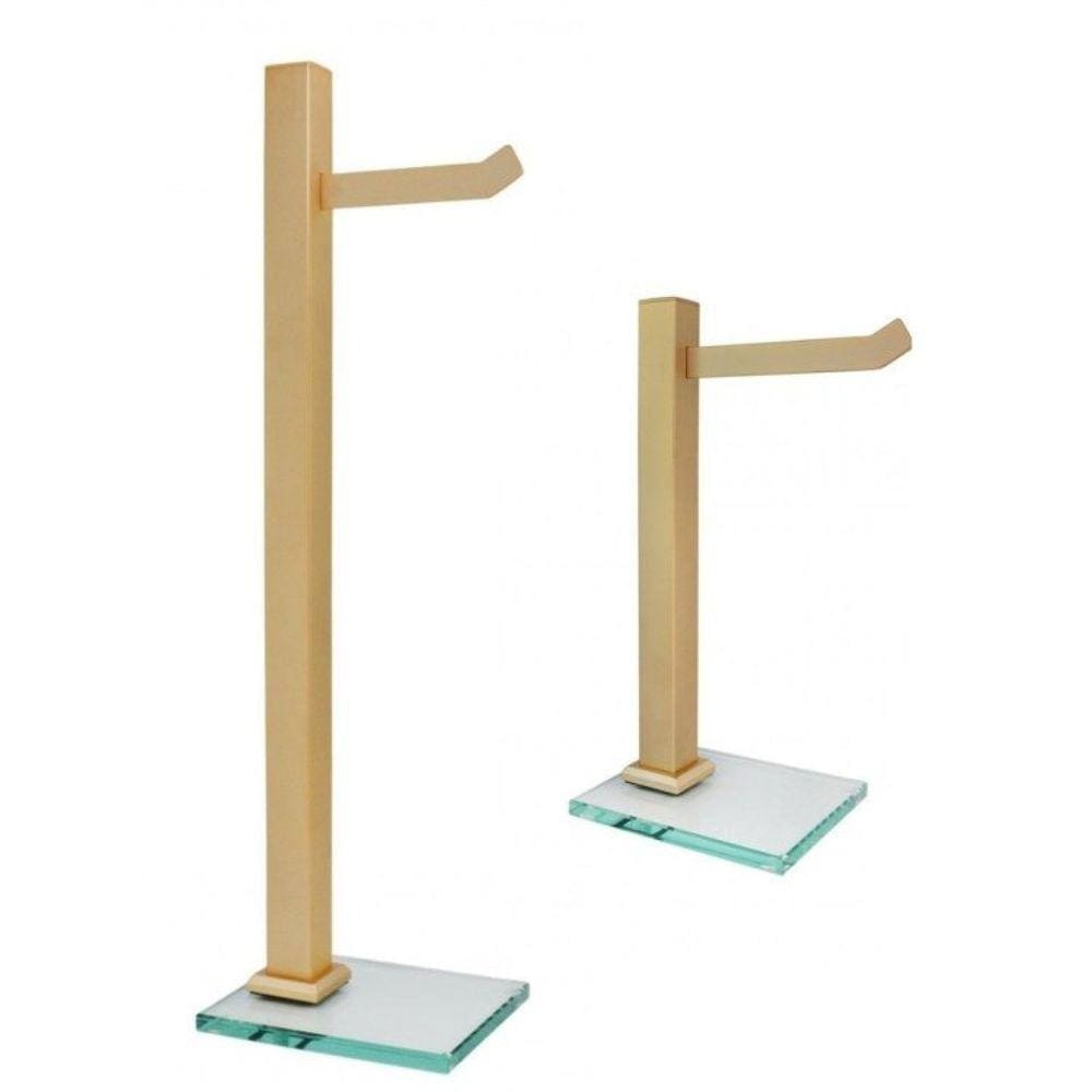 Kit 1 Papeleira de Chão 1 Porta Toalhas de Bancada Ouro