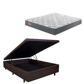 Conjunto Cama Box Baú Casal 138x188 em Courino com Colchão Adapto Molas Ensacadas Marrom/Cinza