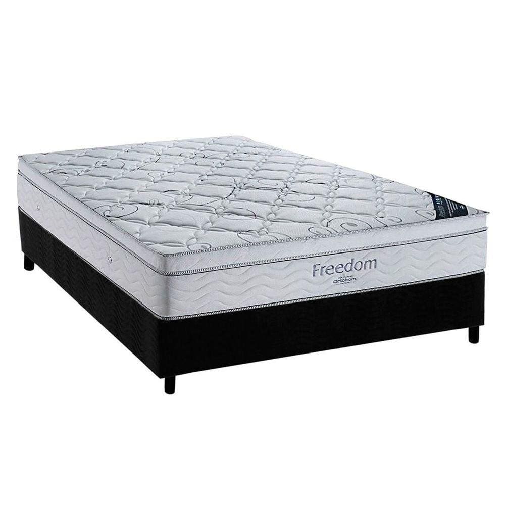 Cama Box Casal: Colchão Molas SuperPocket Ensacadas Ortobom Freedom Visco + Base CRC Suede Black(138x188)