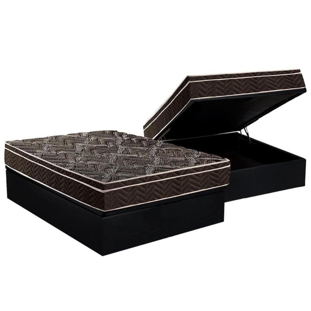 Cama Box Baú Casal: Colchão Anatômico Paropas D28 / EP Pasquale + Base CRC Suede Black(138x188)