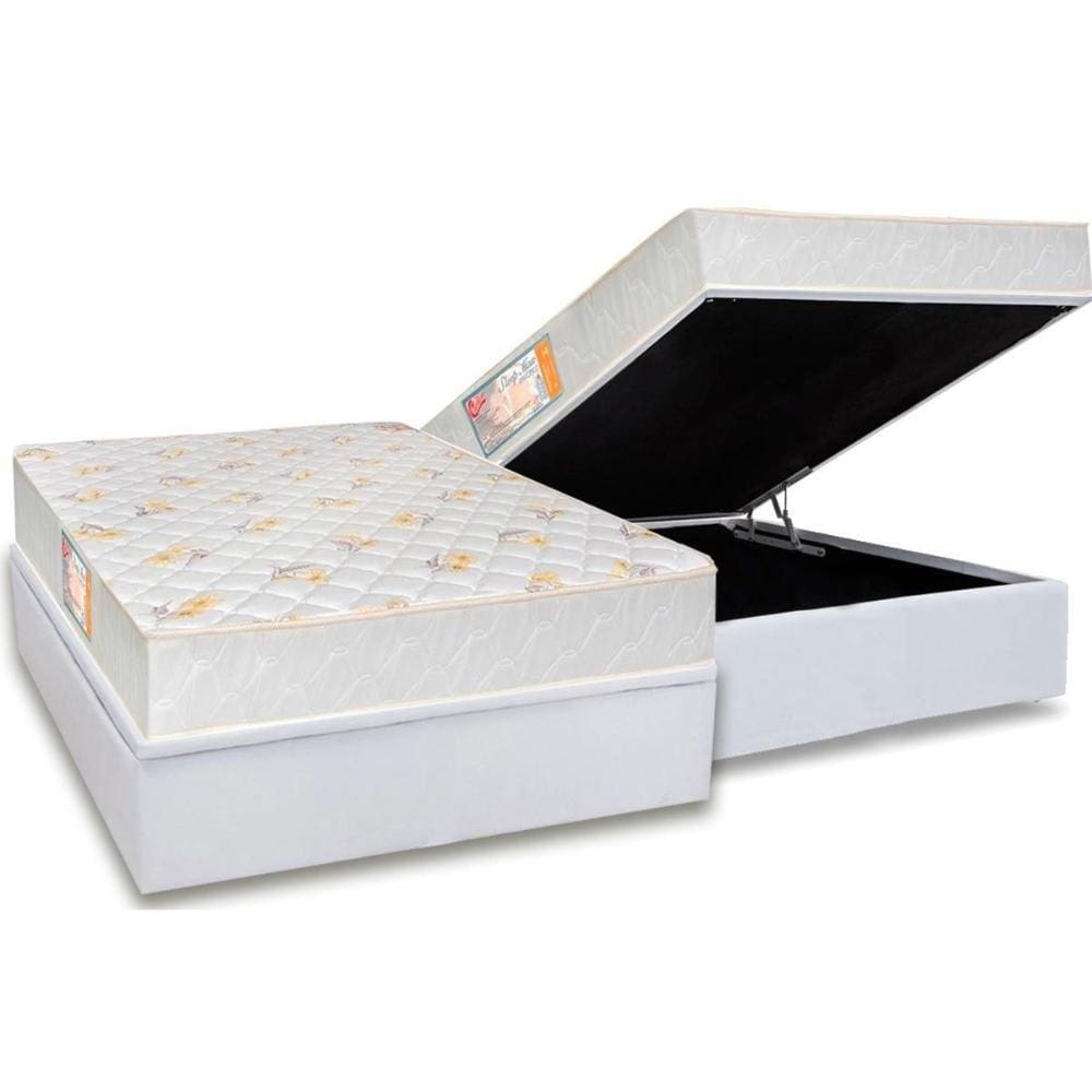 Cama Box Baú Casal: Colchão Ortopédico Castor Sleep + Base CRC Courano White(138x188)
