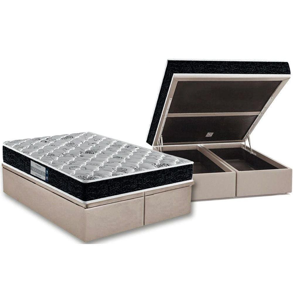 Cama Box Baú King: Colchão Anatômico Probel D45 / EP Firmepedic ProDormir Advanced Tech2000 Double Face + Base CRC Suede Clean(193x203)