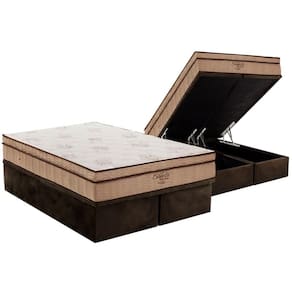 Cama Box Baú King: Colchão Molas Ensacadas Ortobom SuperPocket Celebrita + Base CRC Suede Brown(186x198)
