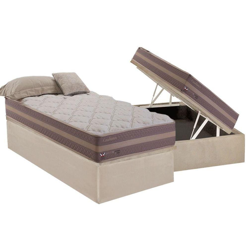 Cama Box Baú Solteiro: Colchão Molas Herval Maxspring Casablanca + Base CRC Suede Clean(88x188)