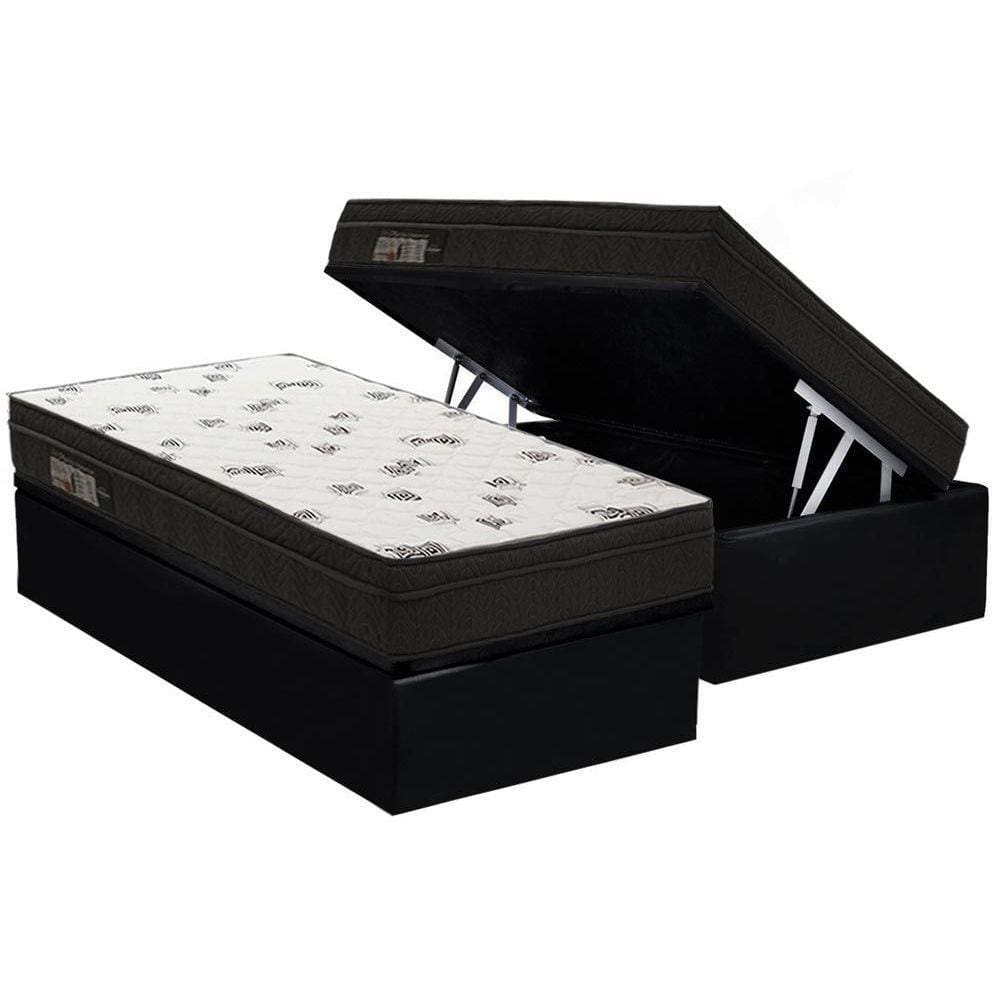 Cama Box Baú Solteiro: Colchão Espuma D45 Ortobom Light Saúde OrtoPillow + Base CRC Suede Black(88x188)