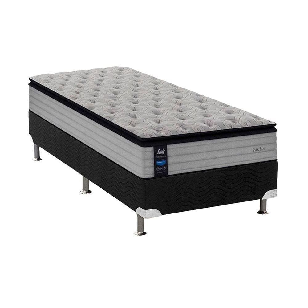 Cama Box Solteiro: Colchão Molas Sealy Posturepedic Passion + Base CRC Suede Black(88x188)
