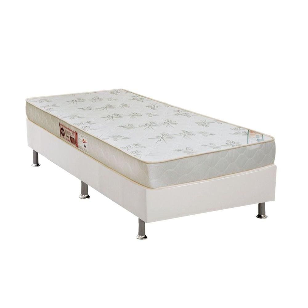 Cama Box Solteiro: Colchão Espuma D33 Castor Sleep Max Relax + Base CRC Courano White(88x188)