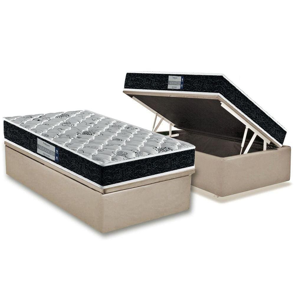 Cama Box Baú Solteiro: Colchão Anatômico Probel D45 / EP Firmepedic ProDormir Advanced Tech2000 Double Face + Base CRC Suede Clean(88x188)