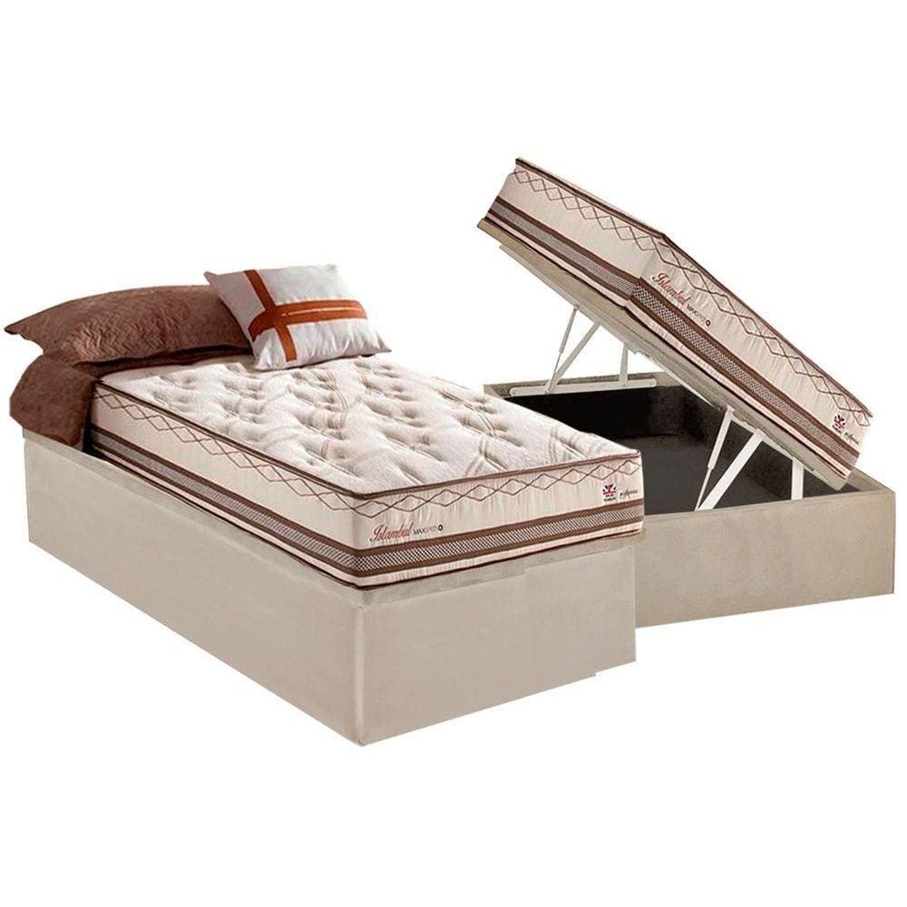 Cama Box Baú Solteiro: Colchão Molas Herval Maxspring Istambul + Base CRC Suede Clean(88x188)
