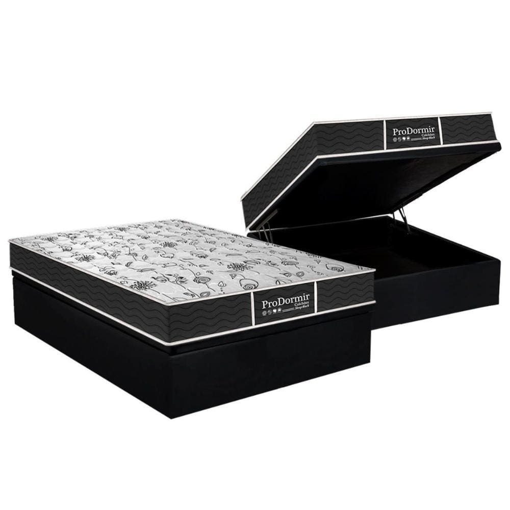 Cama Box Baú Casal: Colchão Molas Bonnel Probel Prolastic ProDormir Sleep + Base CRC Courano Black(138x188)