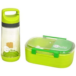 Kit Marmita 850Ml E Garrafa 360Ml Lunch Box Verde