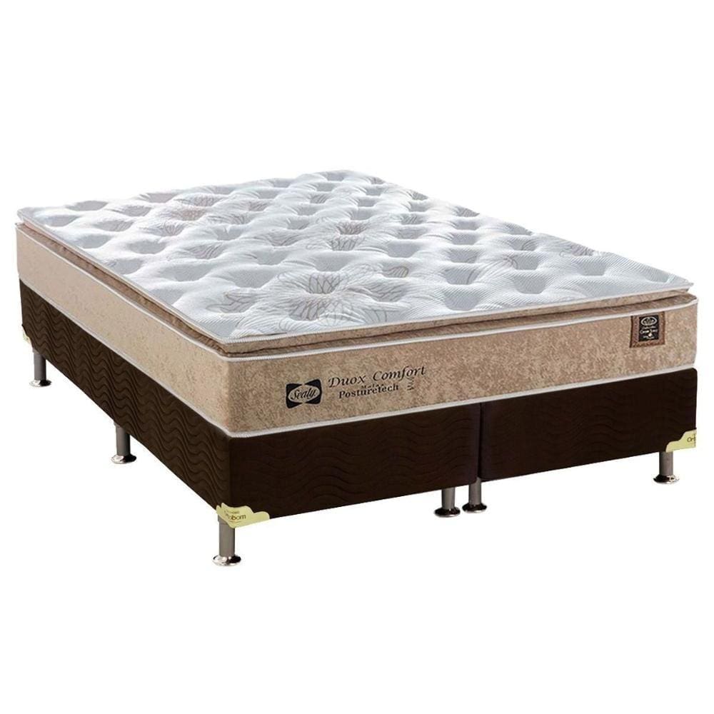 Cama Box King: Colchão Molas Sealy Posturepedic Doux Confort + Base CRC Suede Brown(193x203)