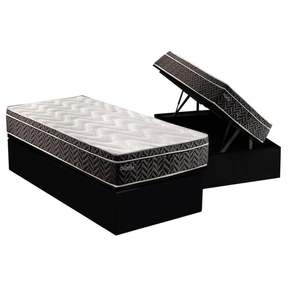 Cama Box Baú Solteiro: Colchão Molas Paropas Extrapedic Olímpia + Base CRC Suede Black(88x188)