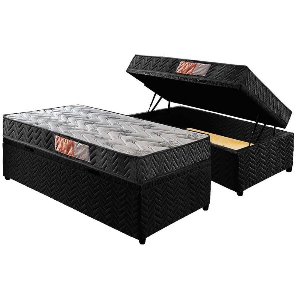 Cama Box Baú Solteiro: Colchão Espuma D45 Paropas Pasquale + Base CRC Suede Black(88x188)