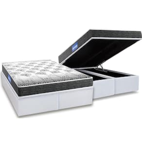 Cama Box Baú Queen: Colchão Espuma Probel D23 Guarda Costas Black + Base CRC Courano White(158x198)