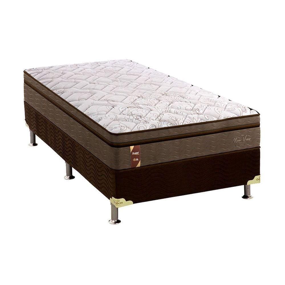 Cama Box Solteiro: Colchão Espuma Probel Visco Gel New Visco Guarda Costas + Base CRC Suede Brown(88x188)