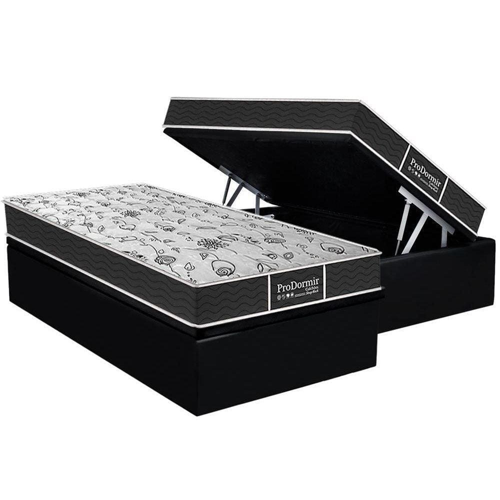 Cama Box Baú Solteiro: Colchão Molas Probel Prolastic ProDormir Sleep + Base CRC Suede Black(88x188)