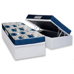 Cama Box Baú Solteiro: Colchão Anatômico Ortobom D28 / EP ISO 60 Super Firme + Base CRC Courano White(88x188)