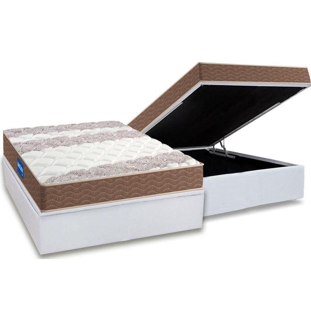 Cama Box Baú Casal: Colchão Espuma D33 Probel Guarda Costas + Base CRC Courano White(138x188)