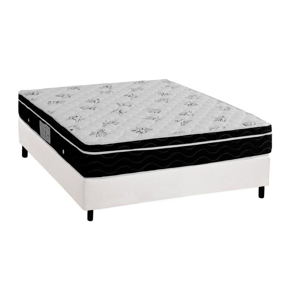 Cama Box Casal: Colchão Molas Bonnel Ortobom Nanolastic Physical Spring + Base CRC Courano White(138x188)
