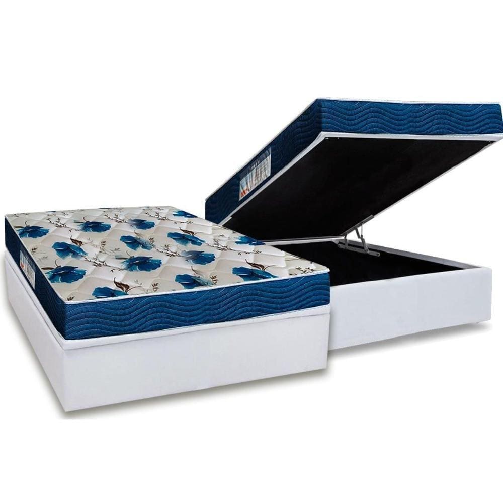 Cama Box Baú Casal: Colchão Anatômico Ortobom D28 / EP ISO 60 Super Firme + Base CRC Courano White(138x188)