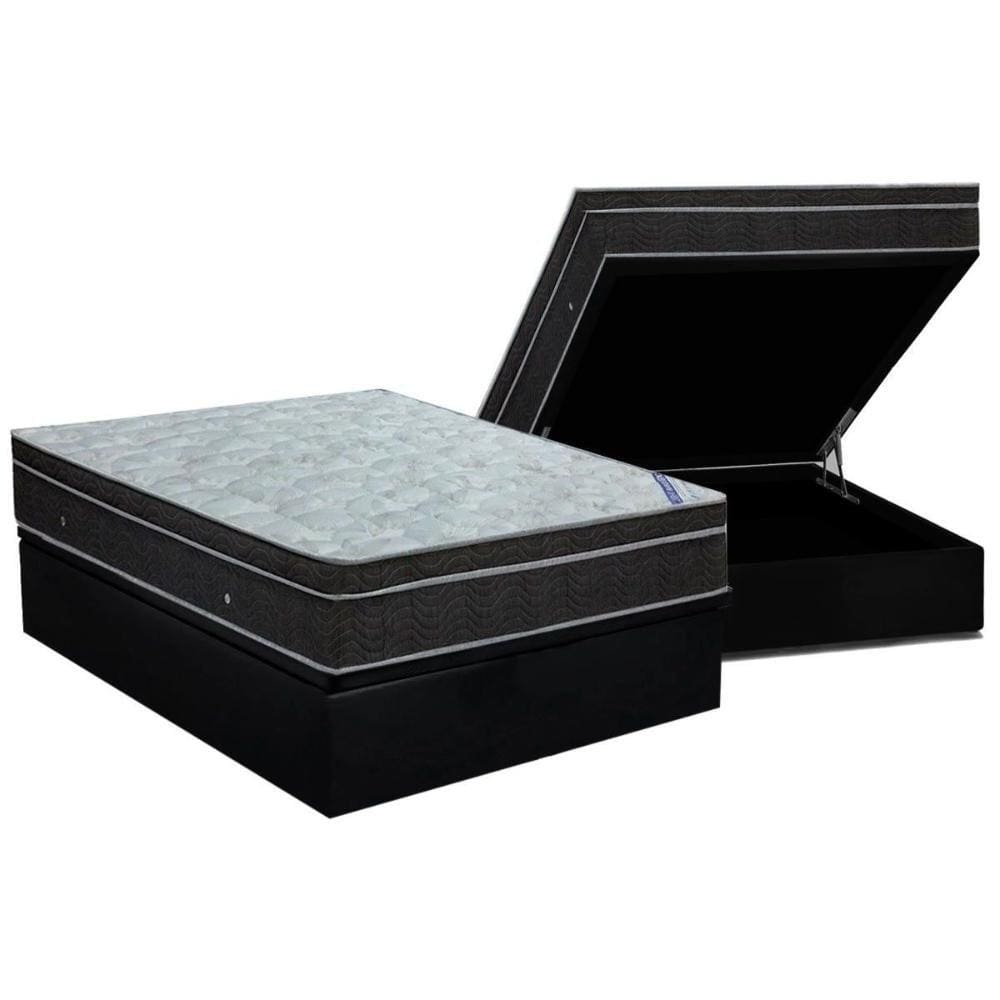 Cama Box Baú Casal: Colchão Molas Bonnel Ortobom Nanolastic Light + Base CRC Courano Black(138x188)