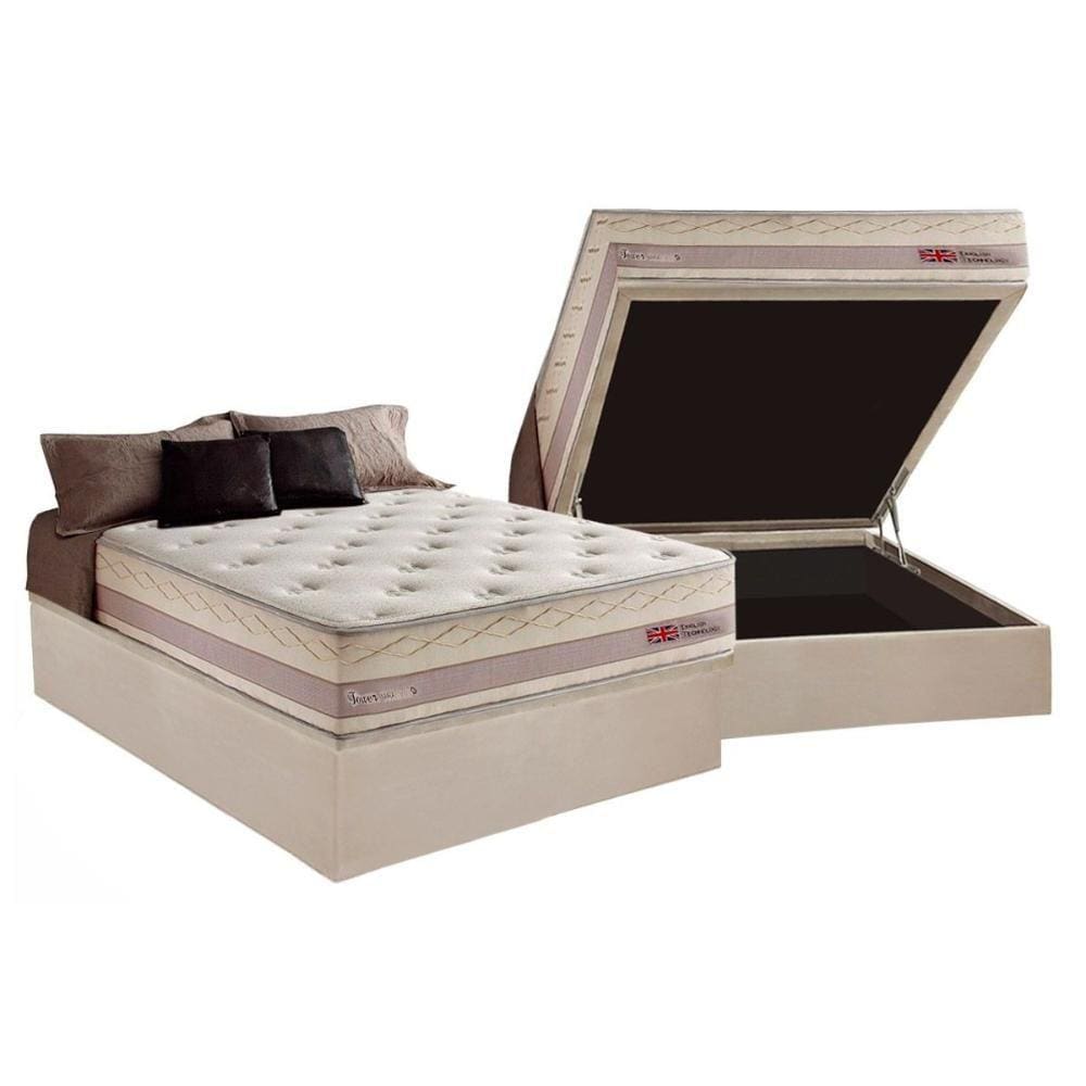 Cama Box Baú Casal: Colchão Molas Herval Maxspring Tower + Base CRC Suede Clean(138x188)