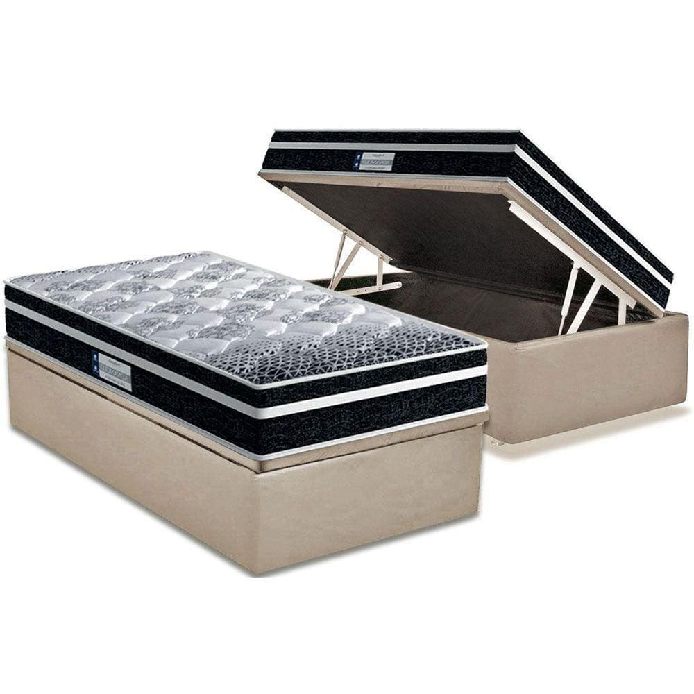 Cama Box Baú Solteiro: Colchão Anatômico Probel D33 / EP ProDormir Advanced Tech1500 Plus + Base CRC Suede Clean(88x188)