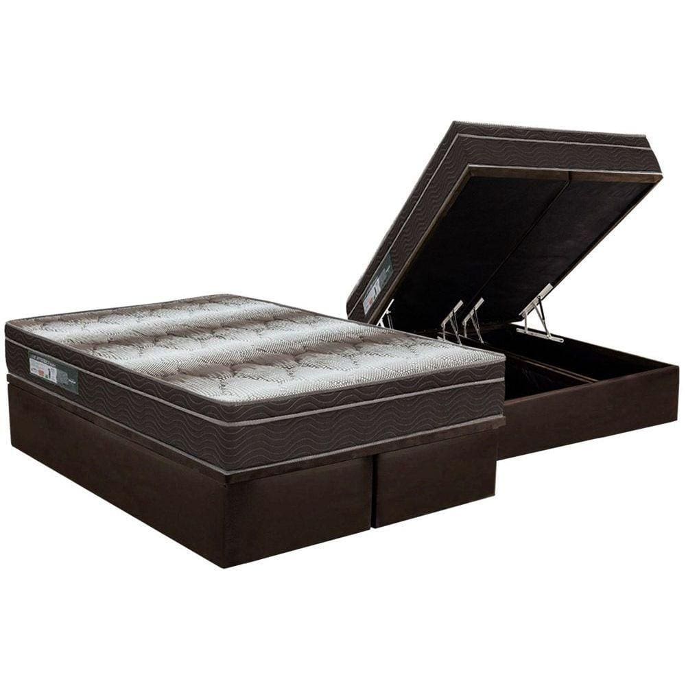 Cama Box Baú Queen: Colchão Ortopédico Ortobom Light + Base CRC Courano Brown(158x198)