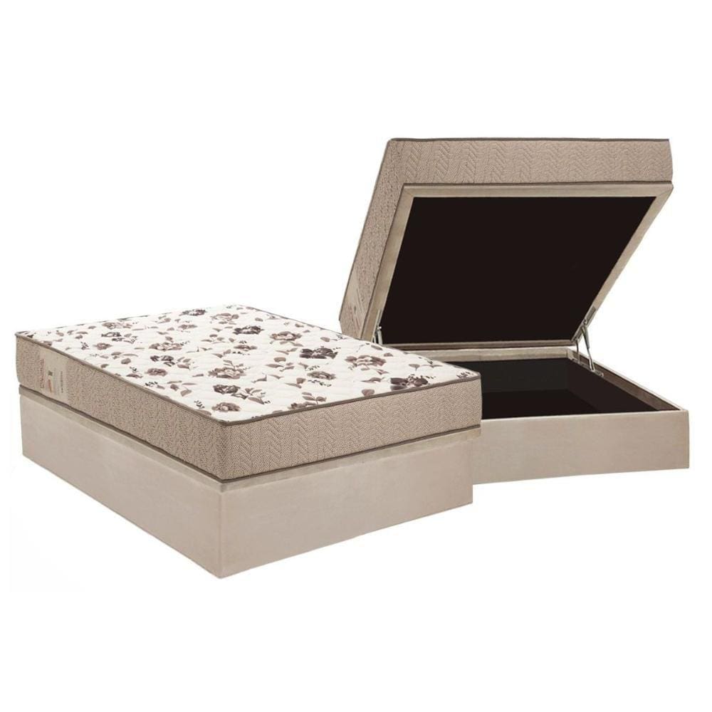Cama Box Baú Casal: Colchão Espuma Ortobom D28 Physical Mega Resistente + Base CRC Suede Clean(138x188)