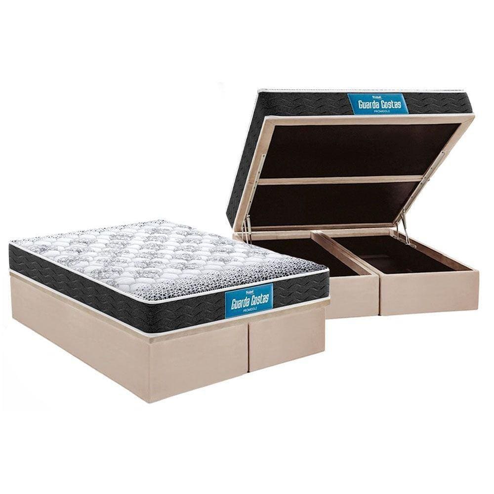 Cama Box Baú Queen: Colchão Anatômico Probel D28 / EP Guarda Costas PróMiddle Double Face + Base CRC Suede Clean(158x198)