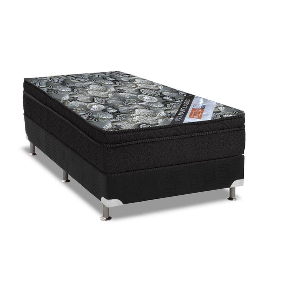 Cama Box Solteiro: Colchão Molas Bonnel Ortobom Nanolastic ISO Firme + Base CRC Suede Black(78x188)