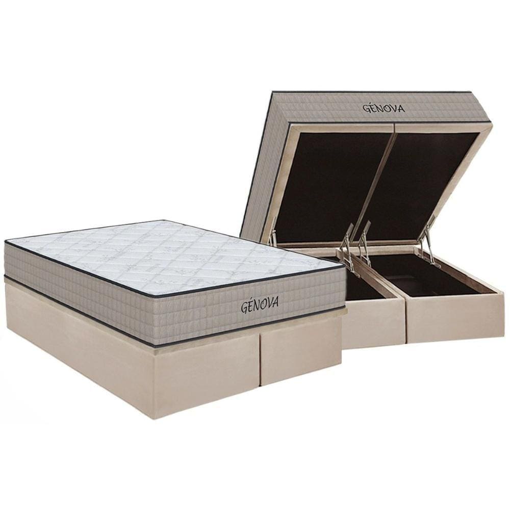 Cama Box Baú Queen: Colchão Espuma Orthoflex D45 Genova + Base CRC Suede Clean(158x198)