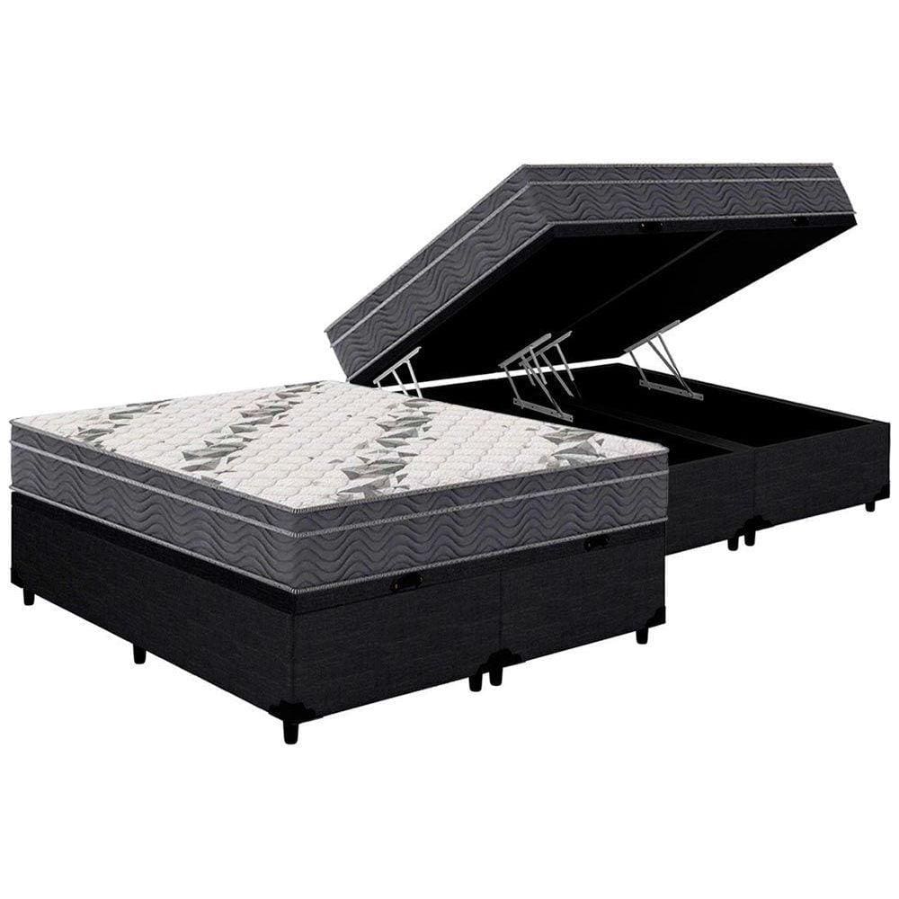 Cama Box Baú Queen: Colchão Anatômico Ortobom D33 / EP Airtech 100 + Base CRC Courano Black(158x198)