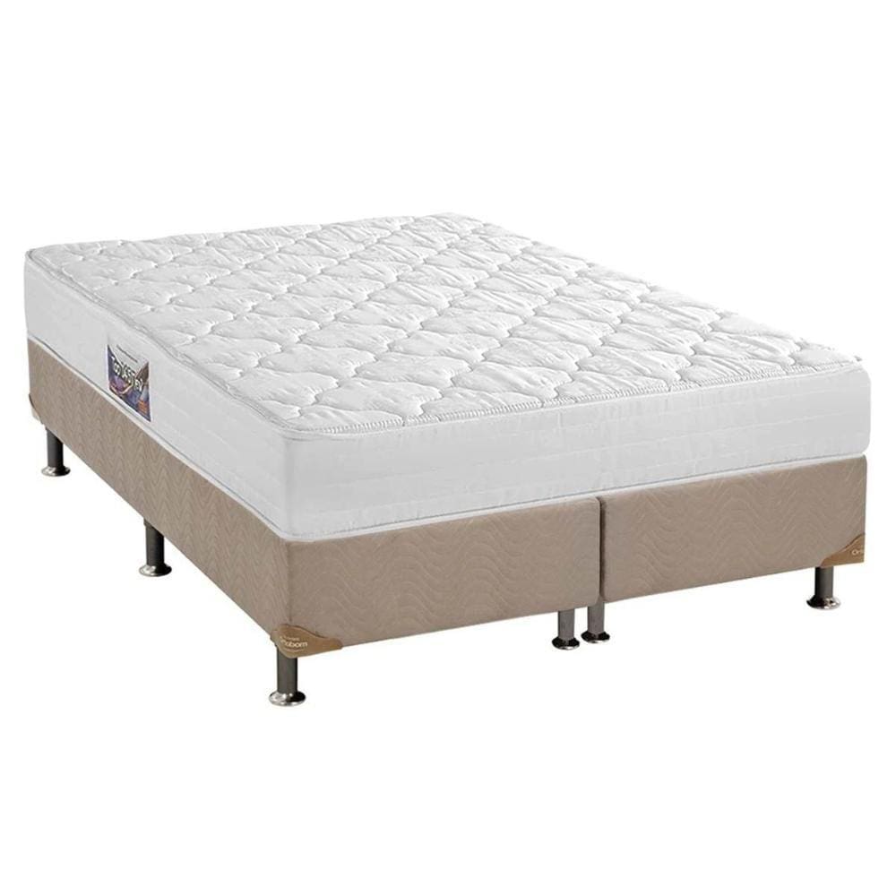 Cama Box Queen: Colchão Espuma D45 Herval Top + Box Suede Bege(158x198)